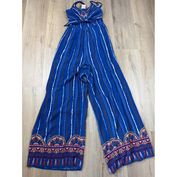 Flying Tomato Pants - Flying Tomato Anthropologie Blue Boho Tie Front‎ Wide Leg Jumpsuit Small